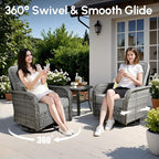 5 PCS Patio Outdoor Furniture Set with Swivel Rocking Chairs,All Weather Wicker Rattan Patio Seating Sofa and Chairs Set,Outdoor Conversaiton Sets for Deck Yard Prrch Garden Poolside,Dark Grey