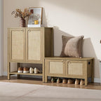 SICOTAS Rattan Shoe Cabinet with Storage - 5 Tier Farmhouse Boho Shoe Organizer Storage Cabinet with Shelves & Doors, Tall Shoe Rack Cabinet for Entryway, Living Room, Closet (Carbon Cherry)