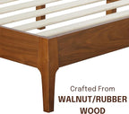 NTC Ruby Wooden Bed Frame with Headboard, Crafted from Walnut, Rubber Wood with Silent Slats and Wood Central Supports, 1000 Lb Capacity, Effortless Assembly, Queen - Dark Walnut