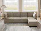 VANOMi 4 Seat Modular Cloud Sofa with Ottoman, 118" Modular Sectional Sofas & Couches for Living Room, Cozy Chenille Cloud Sectional Couch Sofas for Living Room, Apartment, Office, Camel, L Shaped