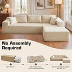 106" Cloud Sectional Couch with Chaise Lounge,L Shaped Modular Modern Sofa,Comfy Corduroy Fluffy Couches with Deep Seat,No Assembly Required Couch for Living Room(Right,Plush Corduroy,Beige)