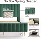 Livinia Twin Size Elton Velvet Platform Bed, Upholstered Bed Frame with Vertical Channel Tufted Headboard Footboard, Strong Wood Slats, No Box Spring Needed, Green (Twin)