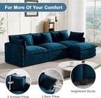 Modular Sectional Sofa, 111.5 Inch L-Shaped Cloud Sofa with Deep Seat Chenille Sofa with Cushions, Three-Self Sectional Sofa for Living Room Apartment,Blue