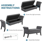 Yaheetech Ottoman with Storage, 52" Storage Ottoman Bench with Safety Hinge, Upholstered Bench with Seating for Bedroom, Living Room, Holds up to 661 lb, Dark Gray