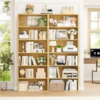 FOTOSOK 70.8" Tall Bookcase Shelf, 6 Tier Wide Bookshelf with Storage, Billy Bookcase Set of 2, Large Bookshelf for Living Room, Home Office, Natural