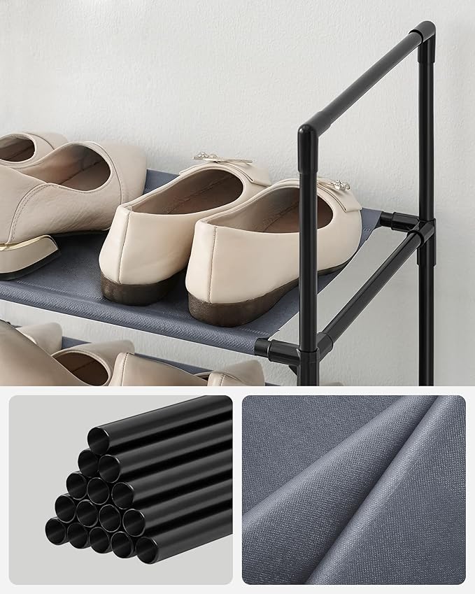 SONGMICS Shoe Rack, 10-Tier Shoe Shelf, Shoe Storage Organizer, 13 x 13 x 68 Inches, Metal Frame, Non-Woven Fabric Shelves, for Entryway, Bedroom, Gray ULSR110G01