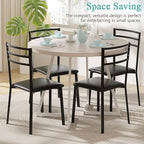 VECELO 35” Round Dining Table Set with 4 Cushioned Padded Chairs for Kitchen, Breakfast Nook, or Living Room, Wood-Grain Tabletop & Heavy-Duty Steel Frame, Easy Assembly, Natural Wood