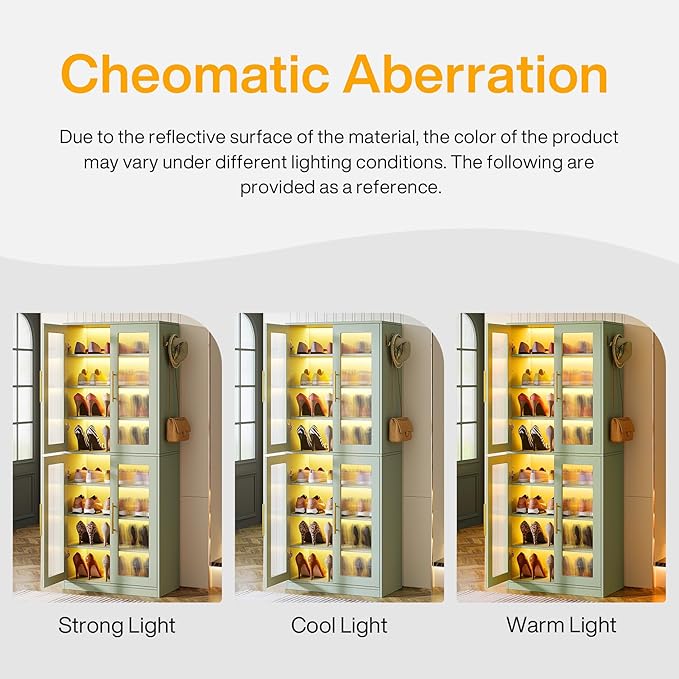 Tribesigns Tall Shoe Storage Cabinet with Acrylic Doors and LED Lights, 8-Tier Entryway Shoe Organizer Rack with Adjustable Shelves and Hanging Hooks for Narrow Closet, Hallway, Mint Green