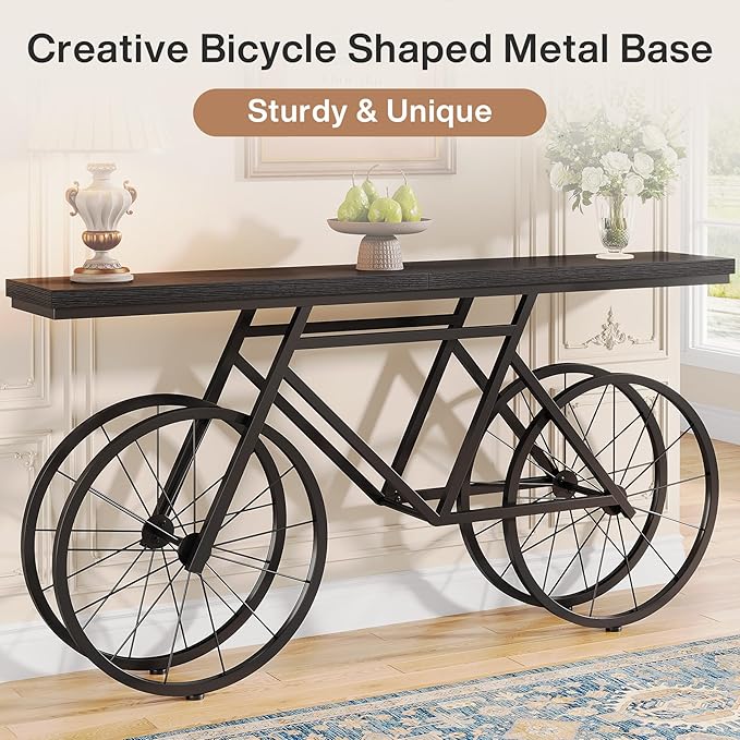 Tribesigns 70.9-Inch Extra Long Console Table, Narrow Sofa Table with Bicycle Metal Base, Modern Industrial Entryway Table Behind Couch Table for Living Room, Hallway, Entrance, Foyer, Black