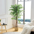 VECELO Artificial Ficus Tree with Sturdy Nursery Pot, 5FT Faux Silk Plant for Indoor Outdoor Home Garden Decor, 2 Pack