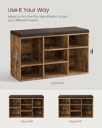 VASAGLE CUSTOS Collection - Shoe Bench, Storage Bench with Padded Seat, Entryway Bench with 9 Compartments, for Bedroom, 11.9 x 30.9 x 18.9 Inches, Rustic Brown and Chestnut Brown ULHS009B01