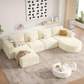 134" Boneless Couches for Living Room,Modular Sectional Sofa with Ottoman,Cloud Couch in a Box,Sponge Compression U Shaped Sofas with Chaise No Assembly Required(Beige-Corduroy Fabric) 1pcs
