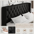 iPormis King Size Platform Bed Frame with Button Tufted Headboard, Upholstered Bed Frame with Solid Wooden Slats, 8" Underbed Space, No Box Spring Needed, Noise Free, Easy Assembly, Black