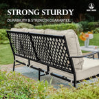 HERA'S HOUSE 7 Piece Patio Furniture Set, 4 x Fixed Metal Cushioned Chair, 2 x Cushioned Ottoman, 1 x 3-Seat Sofa, Outdoor Conversation Set for Lawn Garden Backyard Poolside