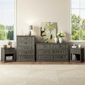 CARPETNAL Farmhouse Dresser and Nightstand Sets for Bedroom, 4 Pcs Bedroom Set, 5 Drawer & 6 Drawer Dresser and Nightstand Set of 2, Wood Chest of Drawers for Living Room, Entryway, Grey