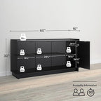 Prepac Simply Modern 4 Door Console Table Storage Cabinet, Buffet Cabinet for Storage and Organization, Modern Side Table with Doors & Shelves, 60”W x 30”H x 16”D, Black