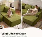 104" Cloud Sectional Couch with Chaise, Boneless L-Shaped Cloud Couch with Deep Seat, Modern Minimalist Sofa, Assembly Free Comfy Sofa for Office Living Room Study Room Apartment(Green, Right Chaise)