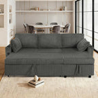 84" Corduroy Pull Out Sofa Bed w/Adjustable Backrests, Sectional L-Shape Sleeper Sofa w/Storage Chaise, Convertible Couch Bed w/USB Charging Port & Cup Holders for Living Room, House, Grey