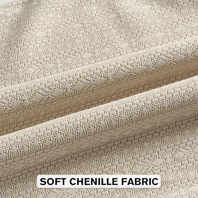FUTEI Beige Chenille Throw Pillow Covers 26x26 Inch Set of 2,Soft Striped & Diamond Textured Euro Pillow Shams,Modern Home Decor for Couch Living Room