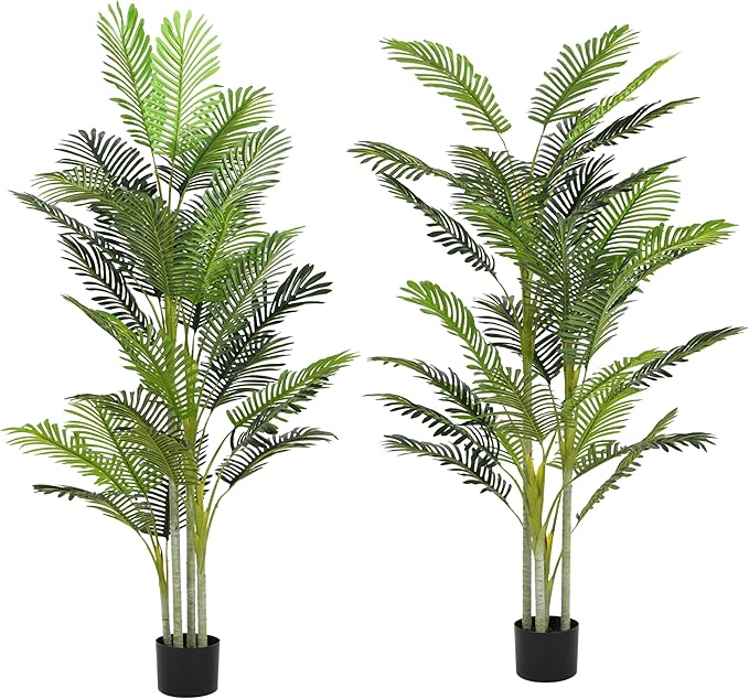 Christopher Knight Home Alene Set of 2 78.5''H Artificial Tree Indoor, Artificial Palm Tree with Nursery Pot, Tropical Style Faux Tree with Black Plastic Pot, Artificial Plant for Home Decor, Green