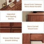 10 Drawers Dresser for Bedroom, 55.2 Inches Large Dressers Mid Century Modern Cherry Wood Chest of Drawers,Storage Organizer Furniture, Hallway, Entryway, Closet, Cherry Wood