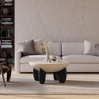 homary Round Concrete Coffee Table with Premium Walnut Ash Wood Legs, Modern Minimalist Cement Finish Center Table for Living Room (Black, 29.9" W x 29.9" D x 14.4" H)