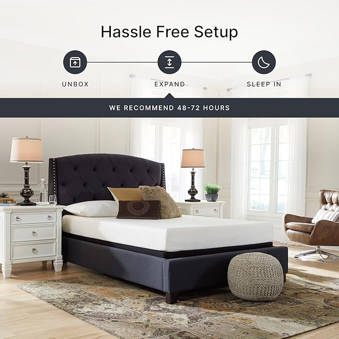 Signature Design by Ashley Twin Size Chime 8 Inch Medium Firm Gel Memory Foam Mattress with Green Tea & Charcoal Extract, Fiberglass Free, Mattress In A Box