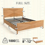 Yechen Boho Full Bed Frame with Headboard and Footboard, Hand-Woven Rattan Mid Century Modern Bedframe with Vintage Pattern, Wicker Bed with Metal Frame and Metal Slats, No Box Spring Needed, 1000lbs