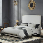 Queen Size Bed Frame with Headboard, 56" Upholstered Platform Bed with Nailhead Trim, Soft Boucle Fabric, No Box Spring Needed, Easy Assembly, White