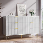 White Dresser for Bedroom, Modern Dresser with Gold Metal Handles & Chests of Drawers, Wood Chest of Drawers for Bedroom