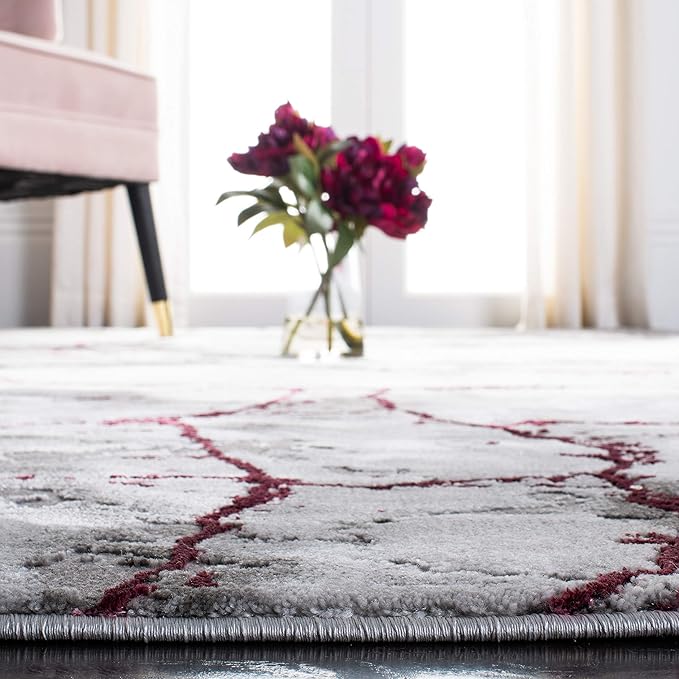SAFAVIEH Craft Collection Runner Rug - 2'3" x 16', Grey & Wine, Modern Abstract Design, Non-Shedding & Easy Care, Ideal for High Traffic Areas in Living Room, Bedroom (CFT877S)