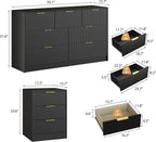 3-Piece Modern Bedroom Furniture Set, Wide 7-Drawer Dresser & 3-Drawer Nightstands Set of 2, Natural Wood Dresser and Nightstand Sets for Bedroom, Hallway, Black