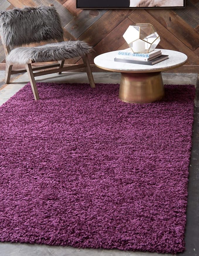 Unique Loom Solid Shag Collection Area Rug (6' 1" x 9' Rectangle, Eggplant Purple)