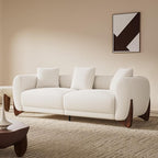 Morden Fort Modern Cloud Couch - 3 Seater Sherpa Boucle Sofa with Wood Legs, Ultra-Thick High Resilience Cushion with 3 Matching Pillows Upholstered Comfy Couch Sofa for Living Room - Off White