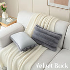 FUTEI Grey Decorative Throw Pillow Covers 12x20 Inch Set of 2, Square Soft Faux Rabbit Fur Thick Striped Lumbar Pillow Case,Winter Home Decor for Couch Bed Living Room