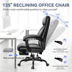 Big and Tall Executive Leather Reclining Office Chair with Footrest and Lumbar Support