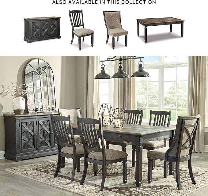 Signature Design by Ashley Tyler Creek Vintage Casual Dining Room Buffet Cabinet or Server with 3 Doors and Lattice Design, Wood, 36" High, Black & Gray