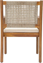 Christopher Knight Home Vera Outdoor Dining Chairs Set of 2, Acacia Wood Dining Chairs, Rattan Woven Back Armchair, Armchair with Cushion Seat, Patio Chair for Poolside Garden Balcony, Teak+Cream