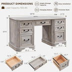 T4TREAM 59" Farmhouse Executive Desk with Drawers,Wood Home Office Computer Desk, Featuring Keyboard Tray,Charging Station,File Drawer, Storage Cabinet,for Work and Study (Light Rustic Oak)