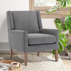 COLAMY Modern Wingback Living Room Chair Set of 2, Upholstered Fabric Accent Armchair, Single Sofa Chair with Lounge Seat and Wood Legs for Bedroom/Office/Reading Spaces, Gery