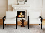 HNY Mid Century Armchair with Black Wood Frames, Linen Upholstered Living Room Arm Chair, for Living Room, Bedroom, Ivory