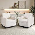 Pia Ricco Plush Swivel Barrel Chair Set of 2 - Mid-Century Modern Accent Armchairs in Soft Chenille for Living Room & Cozy Reading Nook, Beige