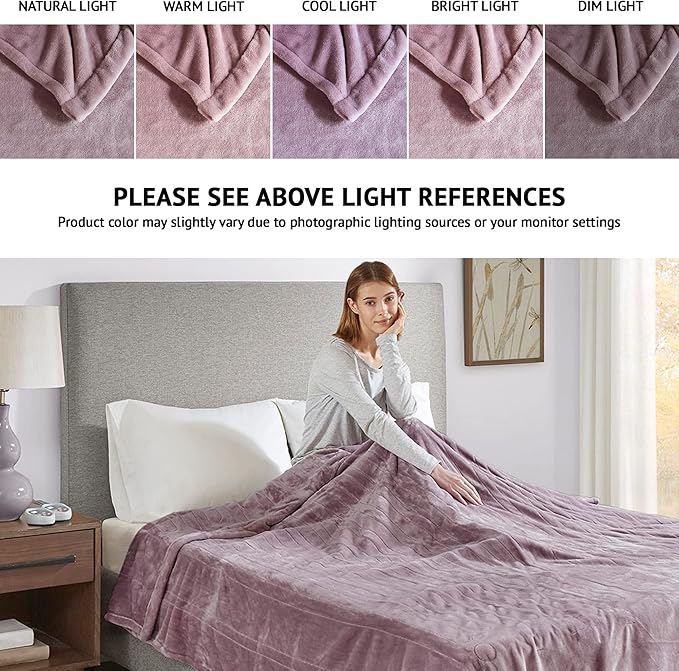 Beautyrest Heated Electric Blanket for Cold Weather, Fast Heating Heated Blanket, Auto Shut Off, Virtually Zero EMF, Multi Heat Setting, UL Certified, Lavender Twin (84 inx62 in)