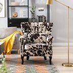 Accent Reading Arm Chairs Set of 2 for Living Room Bedroom, Midcentury Modern Comfy Corner Sofa Chair, Wingback Waiting Room Club Chair with Button Tufted Back &Lumbar Pillow, Fabric Cow