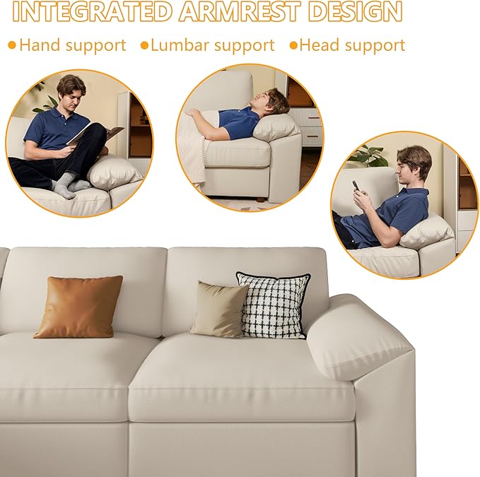 EASE MOOSE Faux Leather Sectional with Ottoman, Oversized Modular Couch, Modular Sectional Sofa with Deep Seat, Scratch Resistant Faux Leather Material, U Shaped Couch for Big Spaces, Beige
