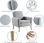 Lohoms Accent Chair Set of 2 Living Room, Fabric Upholstered Comfy Reading Chair, Mid Century Modern Armchair for Bedroom, Home Office, Padded Seat Sofa Chairs with Wood Legs, Grey