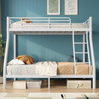 Bunk Beds Twin Over Full Size, Heavy Duty Bunk Beds with Bottom Space & Guardrail Metal Bunk Bed Frame for Adults - Dorm Bedroom Guest Room, No Box Spring Needed（Upgrate White）