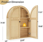 Turtle Myrtle Bathroom Medicine Cabinet Wall Mounted, Arched Wall Cabinet with Adjustable Shelf & Doors, Floating Cabinet for Wall Over The Toilet Storage Cabinet Space Saver,Natural