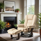 JC Home Argus Swivel Recliner with Ottoman, PU Leather & Wood Base Reclining Chair with Footrest, Ultra-Plush Double Foam for Living Room, Bedroom and Office