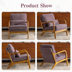 Karl home Mid Century Modern Accent Chair with Lumbar Pillow & Oak Arms – Plush Chenille Living Room Chair for Bedroom, Lounge (Purple)